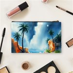 Delicate Watercolor Painting Surreal Oasis Scene With Intense Dramatic Lighting Cosmetic Bag (Medium) Back