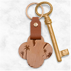 Delicate Watercolor Painting Surreal Oasis Scene With Intense Dramatic Lighting Engraved Wood Key Chain