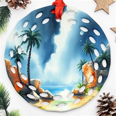 Delicate Watercolor Painting Surreal Oasis Scene With Intense Dramatic Lighting Ornament (round Filigree)
