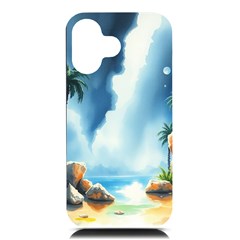 Delicate Watercolor Painting Surreal Oasis Scene With Intense Dramatic Lighting Iphone 16 Black Uv Print Pc Hardshell Case