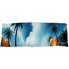 Delicate Watercolor Painting Surreal Oasis Scene With Intense Dramatic Lighting 15 x40  Body Pillow Case Dakimakura (two Sides)