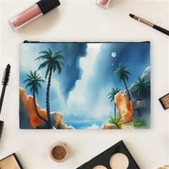 Delicate Watercolor Painting Surreal Oasis Scene With Intense Dramatic Lighting Cosmetic Bag (large)