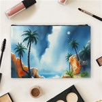 Delicate Watercolor Painting Surreal Oasis Scene With Intense Dramatic Lighting Cosmetic Bag (Large) Back
