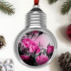 Roses Floral Flowers Nature Pink Romance Romantic Valentines Day Love Metal Light Bulb Shape Ornament