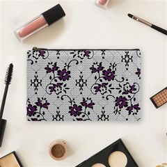 Elegant Purple Floral Jacquard Mesh Lace Fabric Cosmetic Bag (medium)