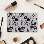 Elegant Purple Floral Jacquard Mesh Lace Fabric Cosmetic Bag (Medium) Front