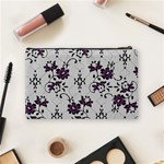 Elegant Purple Floral Jacquard Mesh Lace Fabric Cosmetic Bag (Medium) Back