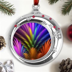 Abstract Colors - , Abstract Colors Metal Snowflake Red Crystal Round Ornament
