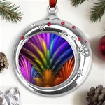 Abstract Colors - , Abstract Colors Metal Snowflake Red Crystal Round Ornament Front