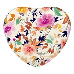 Abstract Floral Background Heart Glass Fridge Magnet (4 Pack)