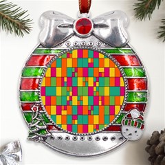 Abstract-background Metal X mas Ribbon With Red Crystal Round Ornament