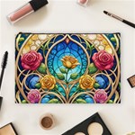 Roses Floral Stained Glass Vibrant Cosmetic Bag (Large) Front
