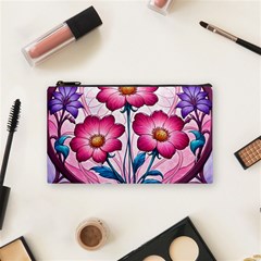 Fantasy Pink Flowers Stained Glass Cosmetic Bag (small)