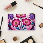 Fantasy Pink Flowers Stained Glass Cosmetic Bag (Small) Back