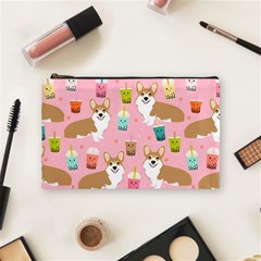 Corgi Bubble Boba Tea Pink Pattern Cosmetic Bag (medium)
