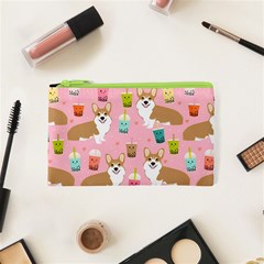 Corgi Bubble Boba Tea Pink Pattern Cosmetic Bag (xs)