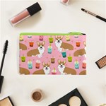 Corgi Bubble Boba Tea Pink Pattern Cosmetic Bag (XS) Back