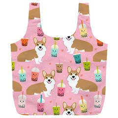 Corgi Bubble Boba Tea Pink Pattern Full Print Recycle Bag (xxl)