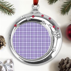 Purple Plaid Tartan 2 Metal Snowflake Red Crystal Round Ornament