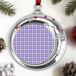 Purple Plaid Tartan 2 Metal Snowflake Red Crystal Round Ornament Front