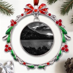 Nahuel Huapi Lake And Andes Range Mountains Landscape, Bariloche, Argentina Metal X mas Wreath Ribbon Ornament