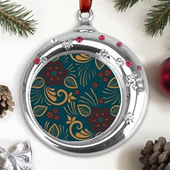 Flowers Floral Retro Flower Texture Metal Snowflake Red Crystal Round Ornament