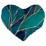 Aqua Batik, Abstract, Colorful Large 19  Premium Flano Heart Shape Cushions Front