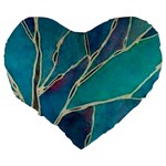 Aqua Batik, Abstract, Colorful Large 19  Premium Flano Heart Shape Cushions Back