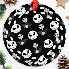 Jack Print, White, Before, Plain, Black, Simple, Christmas Round Filigree Ornament (two Sides)