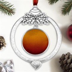Amber Orange To Burgundy Red Linear Gradient Metal Silver X mas Leaves Round Ornament