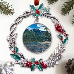 Beach At Los Alerces National Park, Chubut Province, Argentina Metal X mas Wreath Holly Leaf Ornament