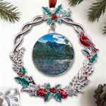 Beach At Los Alerces National Park, Chubut Province, Argentina Metal X mas Wreath Holly leaf Ornament Front