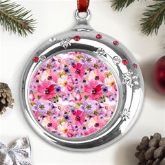 Pattern Seamless Texture Daisies Metal Snowflake Red Crystal Round Ornament