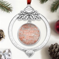 Boho Pattern Metal Silver X mas Leaves Round Ornament