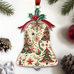 Christmas Tree Snow Metal Holly Leaf Bell Ornament