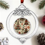 Christmas Tree Snow Metal Silver X mas Leaves Round Ornament Front