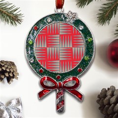 Zigzag Pattern Chevron Red Metal X mas Lollipop With Crystal Ornament