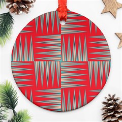 Zigzag Pattern Chevron Red Round Ornament (two Sides)