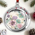 Flowers Pattern Floral Metal Snowflake Red Crystal Round Ornament Front