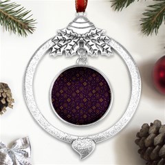 Moon Stars Pattern Metal Silver X mas Leaves Round Ornament