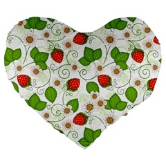 Strawberry Fruit Pattern Leaves Large 19  Premium Heart Shape Cushions