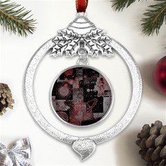 Aesthetic , Aesthetic, Dark Metal Silver X mas Leaves Round Ornament