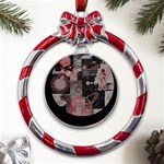 Aesthetic , Aesthetic, Dark Metal Red Ribbon Round Ornament Front