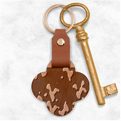 Blue Camouflage Pattern Engraved Wood Key Chain