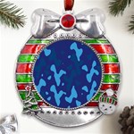 Blue Camouflage Pattern Metal X Mas Ribbon With Red Crystal Round Ornament Front