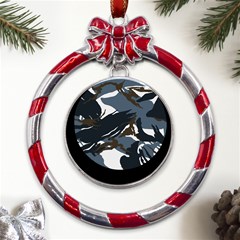 Blue Winter Camouflage, Military Camouflage Metal Red Ribbon Round Ornament