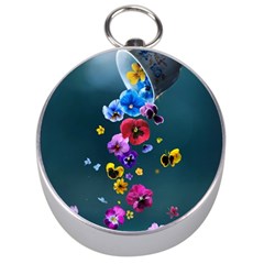 Falling Flowers, Art, Coffee Cup Silver Compasses