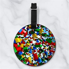 Falling Lego Bricks, Desenho, Fall, Games Nappa Leather Luggage Tag Round
