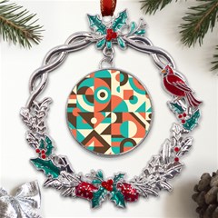 Retro Colorful Background, Retro Abstraction Metal X mas Wreath Holly Leaf Ornament
