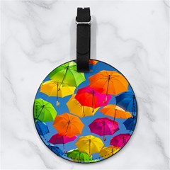 Umbrella, Colorful, Positive, Sky, Rainbow Nappa Leather Luggage Tag Round
